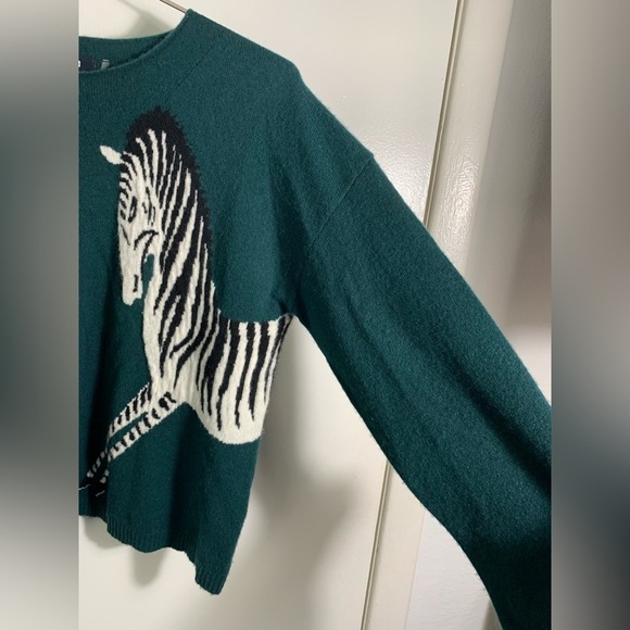 Maeve, by Anthropologie, cashmere, green, zebra sweater. S - Picture 3 of 8